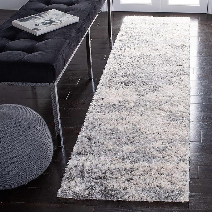 SAFAVIEH Berber Shag Collection Runner Rug - 2' x 12', Ivory & Beige, Modern Abstract Design, Non-Shedding & Easy Care, 1.2-inch Thick Ideal for High Traffic Areas in Living Room, Bedroom (BER272A)