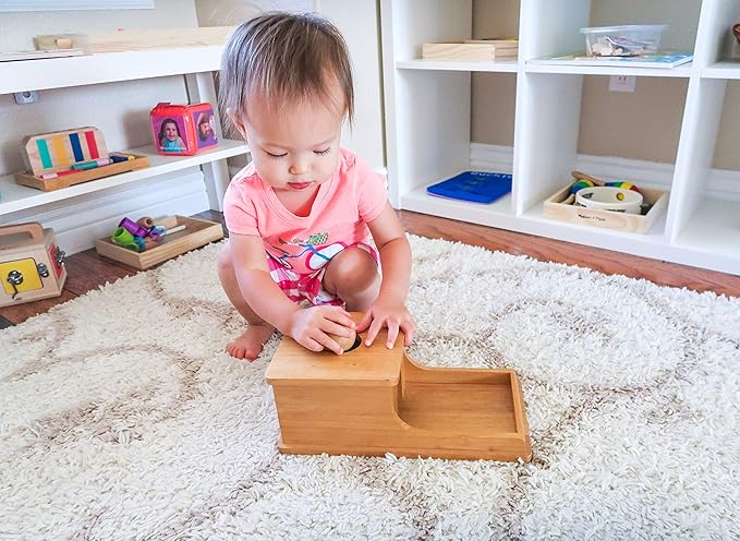 Montessori Object Permanence Box - Wooden Ball Drop Toy for Babies - Develops Spatial Awareness & Cognitive Skills - Engaging and Educational Roll and Play Toy up to 1 Year Old Infant