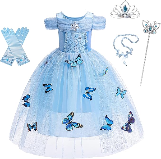 Dressy Daisy Little Girls' Princess Dress Costume with Accessories Halloween Fancy Dresses Up Butterfly Size 6X-8 Blue