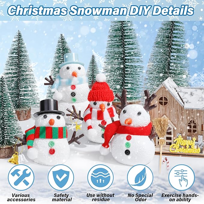 Christmas Craft Snowman Kit, 3 Pack DIY Snowman Craft Kit for Kids, Build a Snowman Indoor Decor, Creative Kids Air Dry Modeling Clay, Xmas Activities Snowman Making Kit for Kids Toys Favors