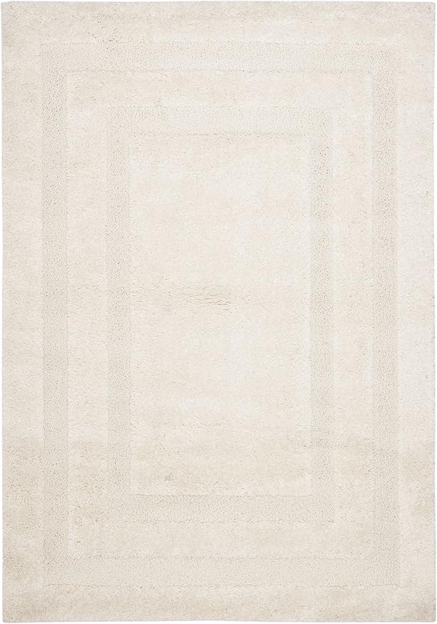 SAFAVIEH Florida Shag Collection Area Rug - 8' x 10', Creme & Creme, Border Design, Non-Shedding & Easy Care, 1.2-inch Thick Ideal for High Traffic Areas in Living Room, Bedroom (SG454-1111)