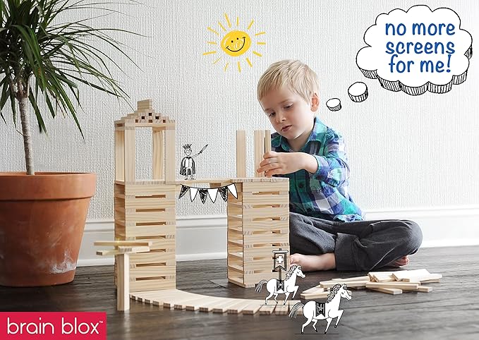 Natural Wooden Blocks for Kids Ages 4-8 - Montessori Blocks for Hands-on Learning - STEM and Architecture for Kids (100 Building Blocks)