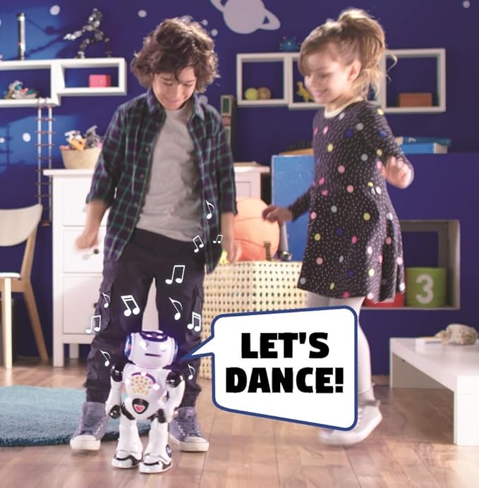 Lexibook Powerman - Remote Control Walking Talking Toy Robot, Dances, Sings, Reads Stories, Math Quiz, Shooting Discs, and Voice Mimicking, for Kids 4+ - ROB50US