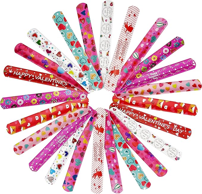 Valentine Slap Bracelets for Kids Valentines Day Slap Bracelets Bulk for Boys and Girls Holiday Slap Bracelet Party Favors Supplies Classroom Prizes Exchanging Gifts (48)