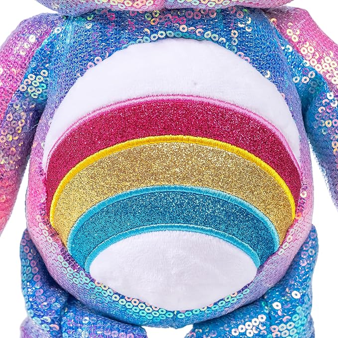 Care Bears Sequin Plush, Cheer Bear Plushie for Ages 4+ Perfect Stuffed Animal, Super Soft and Cuddly – Good for Girls and Boys, Employees, Collectors, Great Valentines Day Gift for Kids