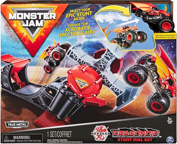 Monster Jam, Official Bakugan Dragonoid Stunt Dial Playset with Exclusive 1:64 Scale Dragonoid Die-Cast Monster Truck