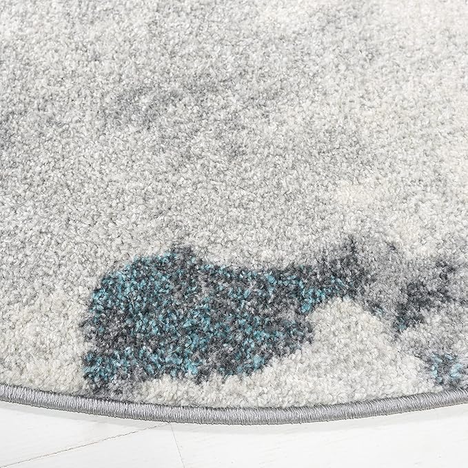 SAFAVIEH Adirondack Collection Area Rug - 6' Round, Turquoise & Grey, Modern Abstract Design, Non-Shedding & Easy Care, Ideal for High Traffic Areas in Living Room, Bedroom (ADR134K)