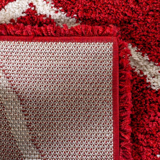 SAFAVIEH Hudson Shag Collection Runner Rug - 2'3" x 6', Red & Ivory, Moroccan Ogee Trellis Design, Non-Shedding & Easy Care, 2-inch Thick Ideal for High Traffic Areas in Living Room, Bedroom (SGH280R)