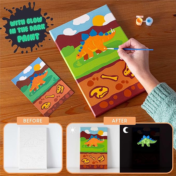 BONNYCO Paint by Numbers Kit for Kids Dinosaurs Pack 3 Canvas Paint by Number Canvas, Dinosaurs Gifts for Boys, Arts and Crafts, Kids Paint by Number Kits, Pre Drawn Canvas for Painting for Kids