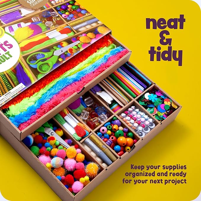 Dan&Darci Arts and Crafts Vault - Craft Supplies Kit in a Box for Kids Ages 4 5 6 7 8 9 10 11 & 12 Year Old Girls & Boys - Crafting Set Kits - Easter Gift Ideas for Kid Art Activity Gifts