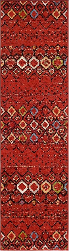 SAFAVIEH Amsterdam Collection Runner Rug - 2'3" x 20', Terracotta & Multi, Moroccan Boho Design, Non-Shedding & Easy Care, Ideal for High Traffic Areas in Living Room, Bedroom (AMS108D)