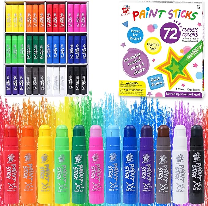 TBC The Best Crafts Paint Sticks, 12 Colors Pastel, Washable Paint, Non-toxic, Tempera Paint Sticks for Kids and Students (72 Colors 6 * 12 set)