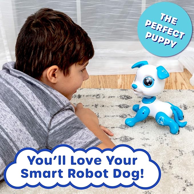 Robo Pets Robot Dog Toy for Girls and Boys - Remote Control Robot Toy Puppy with LEDs, Sound FX, Interactive Hand Motion Gestures, STEM Toy Program Treats, Dancing and Walking RC Robot for Kids (Blue)