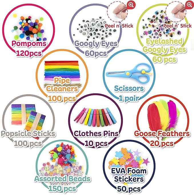 Olly Kids Arts and Crafts Supplies for Kids Girls 4 5 6 7 8 9 10 11 & 12- Ultimate Crafting Supply Carboodle in Portable 3 Layered Plastic Art Box