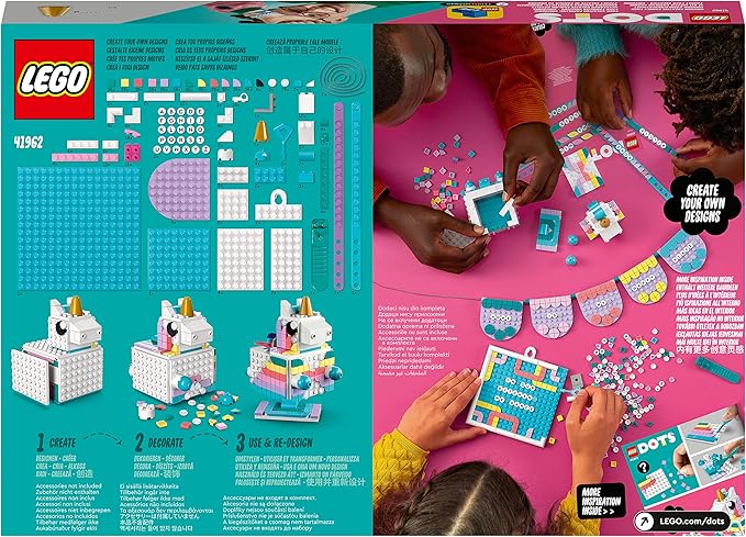 LEGO DOTS Unicorn Creative Family Set, 5in1 Toys with Letter Board, Bracelet Making Craft Set, Creative Hobby for Girls and Boys from 6 Years 41962