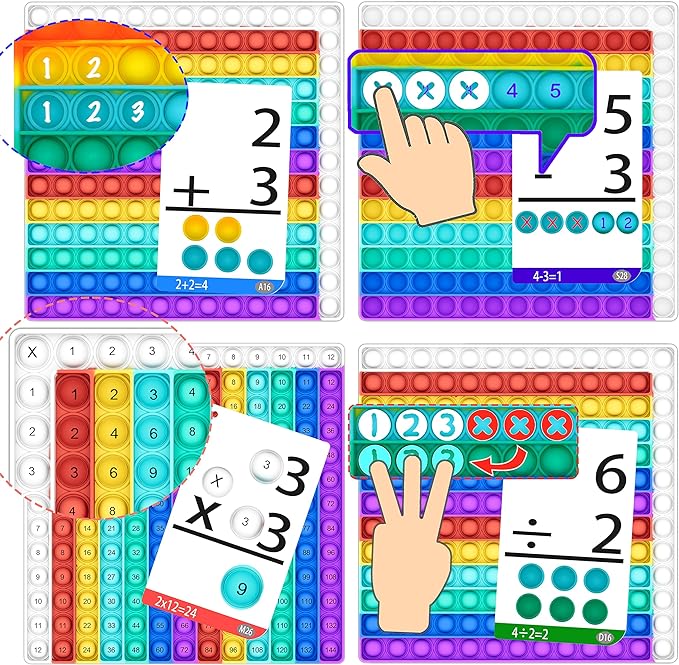 Math Games for Kids - Math Pop It with Flash Cards for Kids Ages 4-8 - Fun Math Practice with Addition, Subtraction, Multiplication & Division - Ideal for Math Learning and Skill Building.