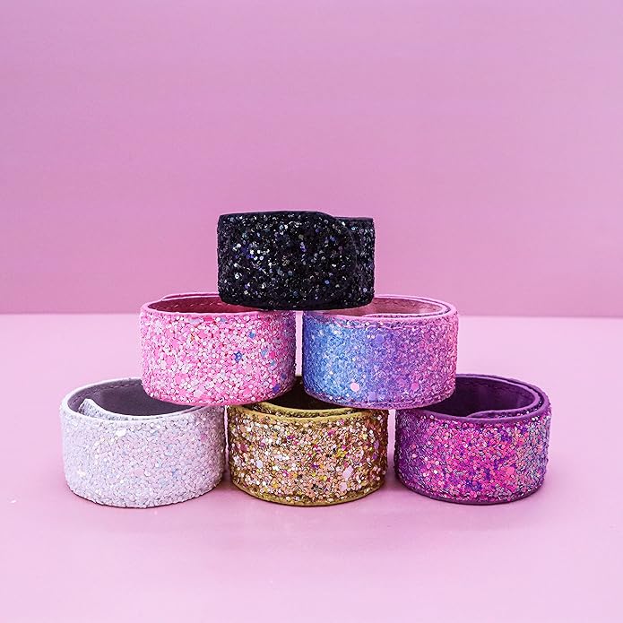 FROG SAC 6 Glitter Slap Bracelets for Girls, Sparkly Snap Bracelet Pack for Kids, Cute 90s Y2K Sparkle Party Favors for Teen Girl Fashion