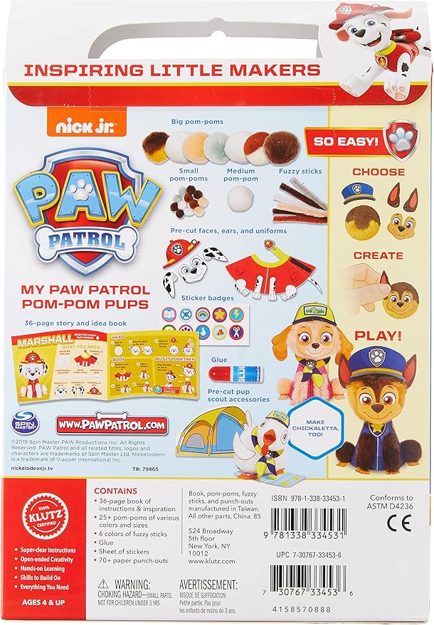 Klutz My PAW Patrol Pom-Pom Pups Jr. Craft Kit Brown/a