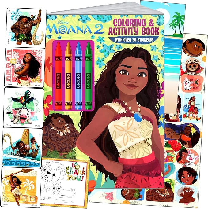 Disney Moana Coloring Book and Stickers Set - Bundle Includes Moana Coloring Book, Moana Stickers, and 2-Sided Door Hanger, and More