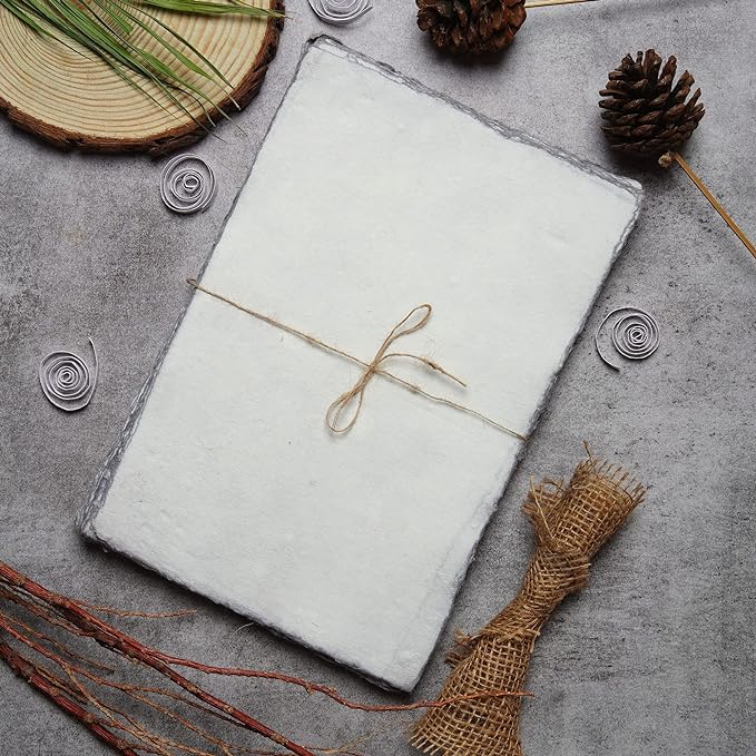 LEATHER VILLAGE Watercolor Paper - 12 X 16 inches, 50 Sheets - Mixed Media Watercolor Paper - 150 GSM Thick Deckle Edge Virgin Cotton Handmade Paper - Grey Toned