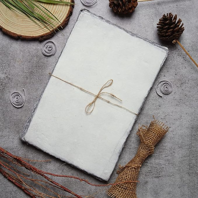 LEATHER VILLAGE Watercolor Paper - 6 X 4 inches, 50 Sheets - Mixed Media Watercolor Paper - 150 GSM Thick Deckle Edge Virgin Cotton Handmade Paper - Grey Toned