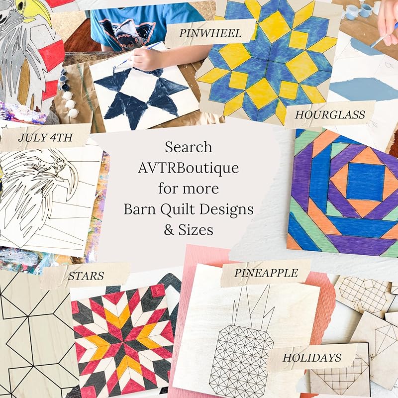Unfinished Barn Quilt Square Wooden Sign, Country Decor Canvas Quilts Blocks (15 inches, Bear Paw)