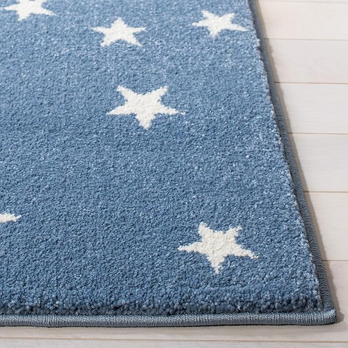 SAFAVIEH Carousel Kids Collection 3' Round Light Blue/Grey CRK135L Moon & Stars Non-Shedding Playroom Nursery Bedroom Area Rug