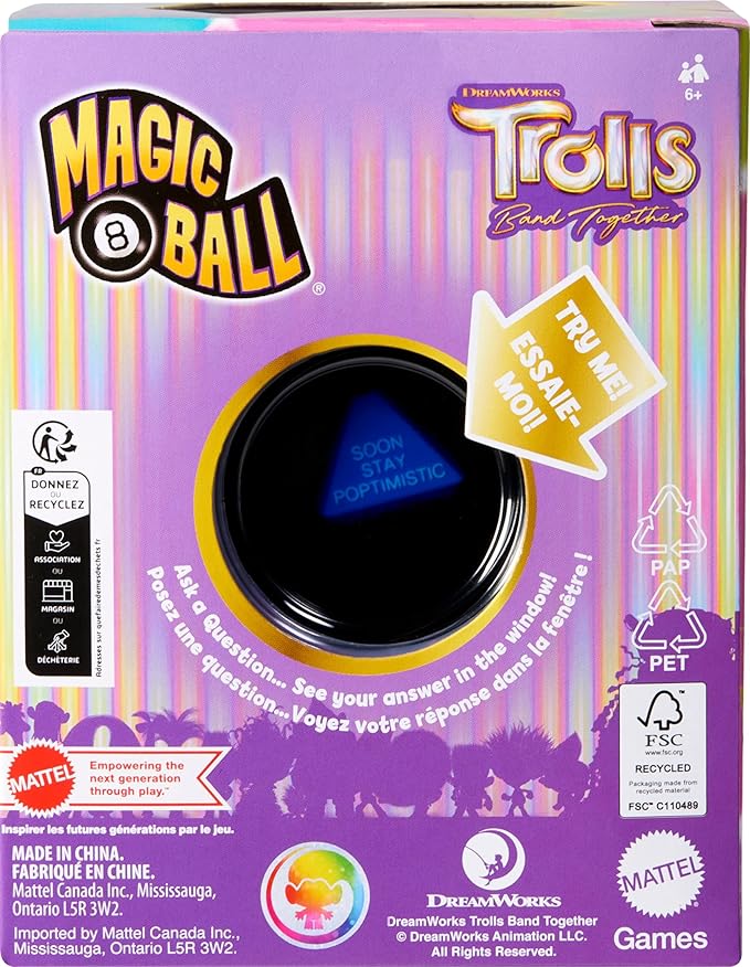 Mattel Games Magic 8 Ball DreamWorks Trolls Band Together Novelty Game, Sparkling Fortune-Telling Toy for Family & Game Nights
