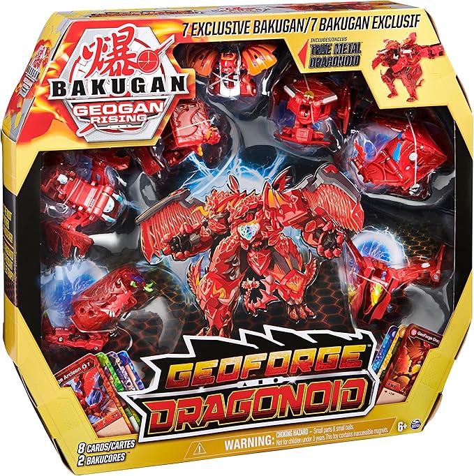 Bakugan GeoForge Dragonoid, 7-in-1 Includes Exclusive True Metal Dragonoid and 6 Geogan Collectibles, Kids Toys for Boys