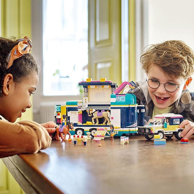 LEGO Friends Horse Show Trailer 41722, Horse Toy with 2 Horse Figures, SUV Car, and Riding Accessories, Toy Horse and Trailer Building Set for Kids Girls Boys Age 8+ Years Old