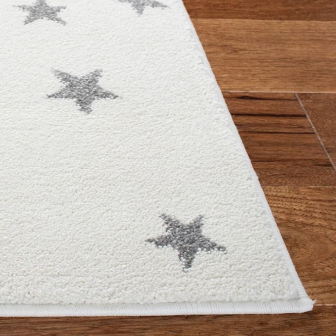 SAFAVIEH Carousel Kids Collection 6'7" Square Ivory/Grey CRK135A Moon & Stars Non-Shedding Playroom Nursery Bedroom Area Rug