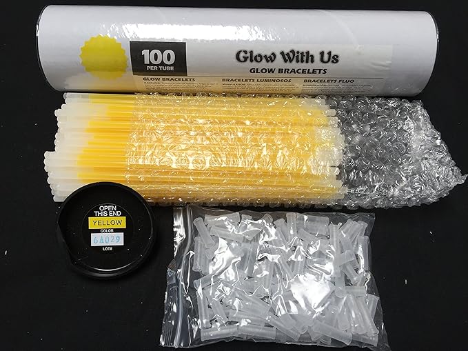Glow Sticks Bulk Wholesale Bracelets, 1000 8” Yellow Glow Stick Glow Bracelets, Bright Color, Glow 8-12 Hrs, Glow Party Favors Supplies, Sturdy Packaging, GlowWithUs Brand