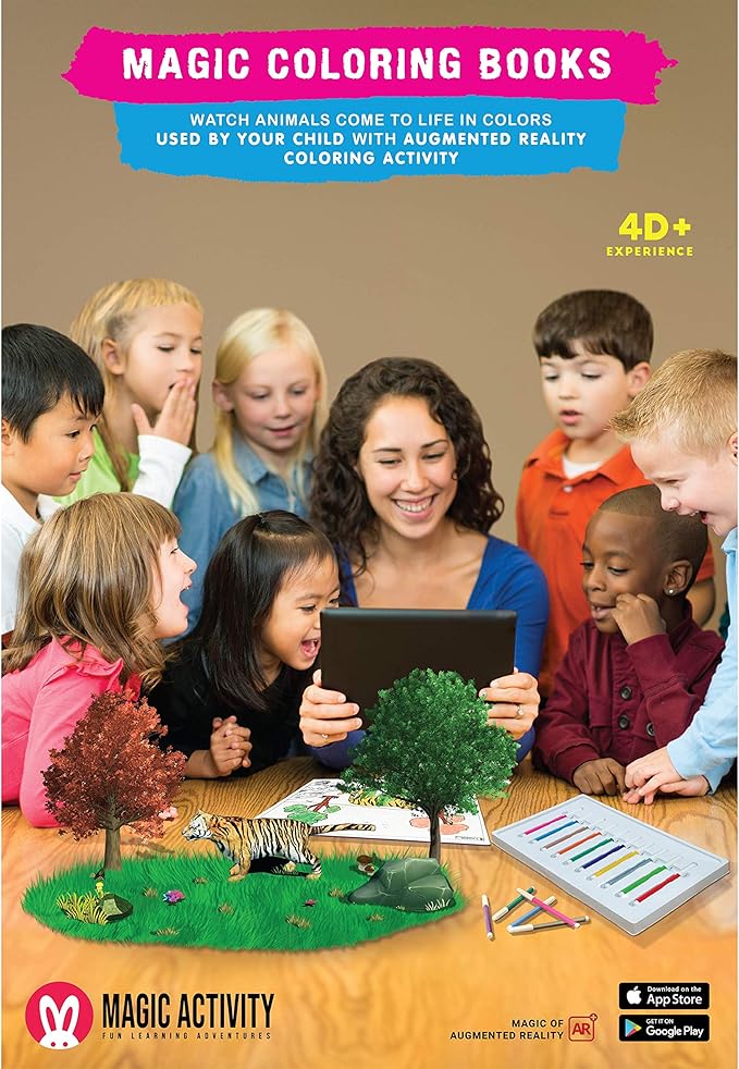 Dinosaur Adventure Augmented Reality Coloring Book w/Educational Learning Activities for Kids Ages 4-8 - Bring Dinosaurs to Life (10 Washable Markers & App Included)