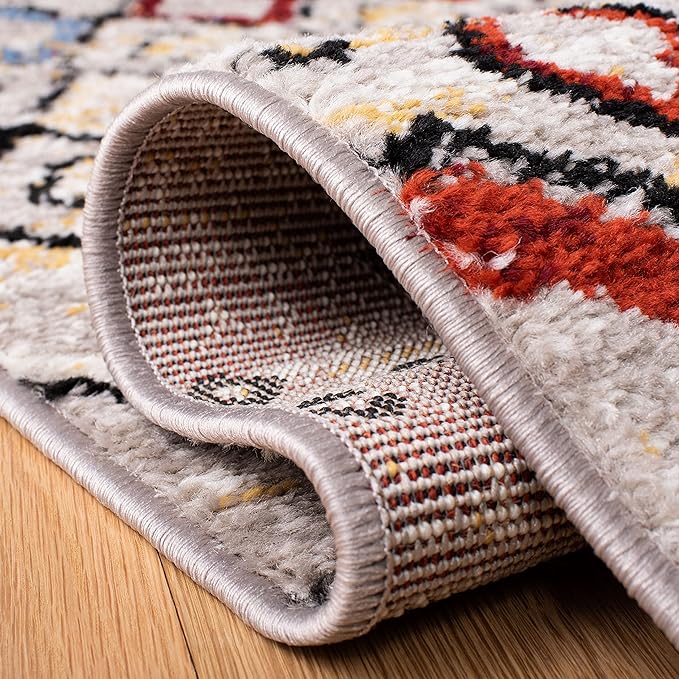 SAFAVIEH Amsterdam Collection Runner Rug - 2'3" x 6', Light Grey & Multi, Moroccan Boho Design, Non-Shedding & Easy Care, Ideal for High Traffic Areas in Living Room, Bedroom (AMS108G)