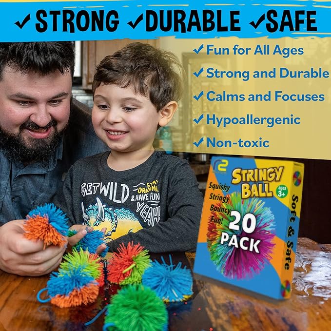 Fidget Toys - Original Soft & Stretchy Ball Bulk 20 Pack - Easter Basket Gifts for Boys & Girls All Ages - Sensory Balls Monkey Stringy Ball 90s Toys - Sensory Toy Gift Fidgets for Kids - Kooosh Balls