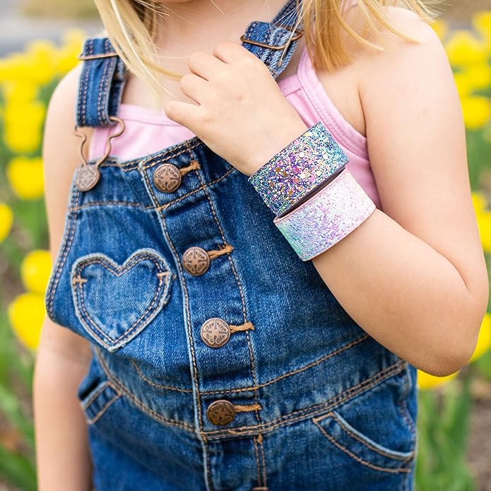 FROG SAC 6 Glitter Slap Bracelets for Girls, Sparkly Snap Bracelet Pack for Kids, Cute 90s Y2K Sparkle Party Favors for Teen Girl Fashion