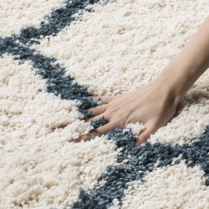 SAFAVIEH Hudson Shag Collection Runner Rug - 2'3" x 8', Ivory & Slate Blue, Moroccan Trellis, Non-Shedding & Easy Care, 2-inch Thick Ideal for High Traffic Areas in Living Room, Bedroom (SGH283T)