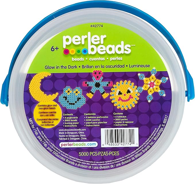 Perler Beads Glow in The Dark Multicolor Fuse Bead Bucket Kit, 5000pcs, (package may vary)