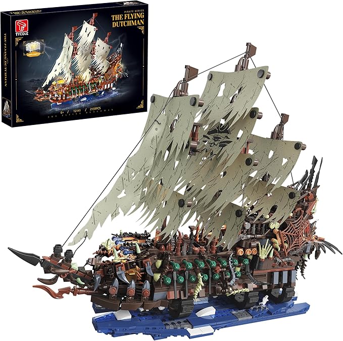 TYCOLE Pirate Ship Building Sets with Lights, MOC Flying Dutchman Model Toy Boat,Ghost Ship Building Blocks Sets,Christmas Birthday Gifts for Adults and Teens(2159Pieces)