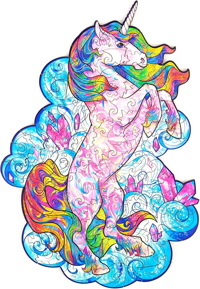 UNIDRAGON Wooden Puzzles for Adults Unique Jigsaw Puzzles - Small Inspiring Unicorn Small 7"x9.5" 103 PCS Deko with Cut 0.03 mm Wood Accuracy Animal