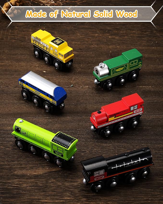 SainSmart Jr. Wooden Train Set Accessories, Magnetic Toy Car Set (10 PCS), Compatible with All Major Brands, Gift for Toddlers, Boys, and Girls Aged 3+