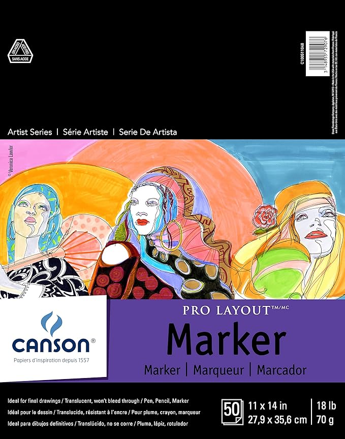Canson Artist Series Pro Layout Marker Paper, Foldover Pad, 11x14 inches, 50 Sheets (18lb/70g) - Artist Paper for Adults and Students