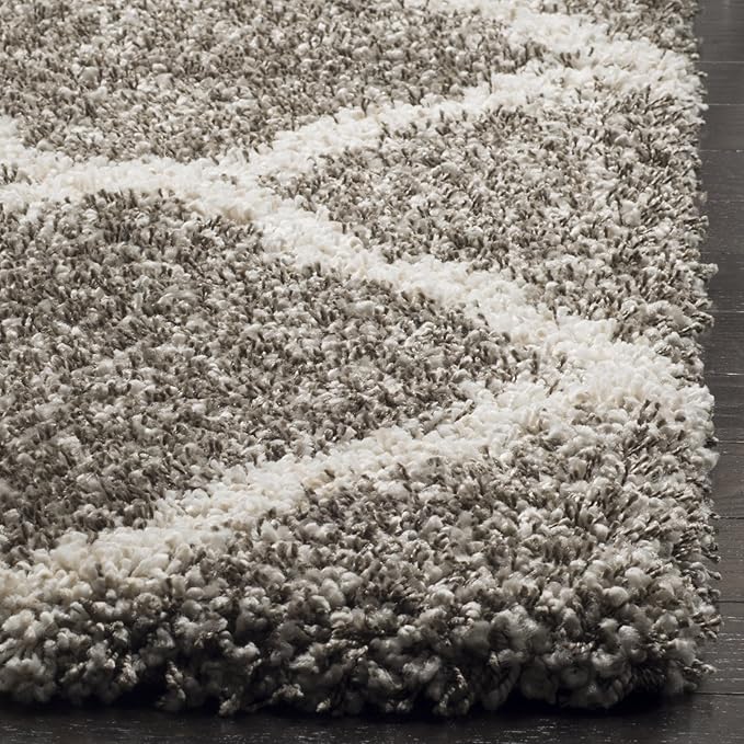 SAFAVIEH Hudson Shag Collection Runner Rug - 2'3" x 8', Grey & Ivory, Moroccan Trellis Design, Non-Shedding & Easy Care, 2-inch Thick Ideal for High Traffic Areas in Living Room, Bedroom (SGH283B)