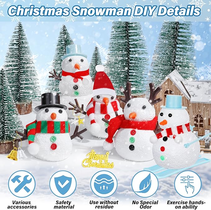 EOBOH 36 Pack Snowman Kit Set, Build a Snowman Christmas Craft, Creative Air Dry Clay Modeling Winter Decorations Indoor, Crafts Kit for Christmas Activities School Family Winter Party Supplies