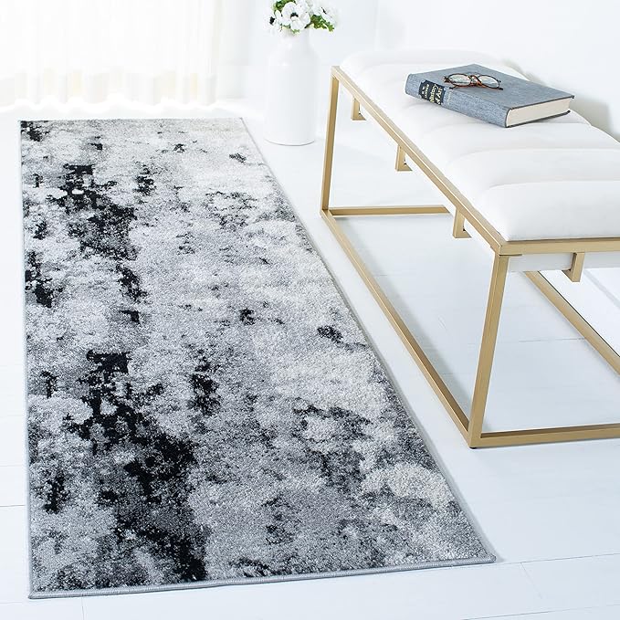 SAFAVIEH Adirondack Collection Runner Rug - 2'6" x 16' Runner, Grey & Black, Modern Abstract Design, Ideal for High Traffic Areas in Living Room, Bedroom, Dining (ADR134Z-216)