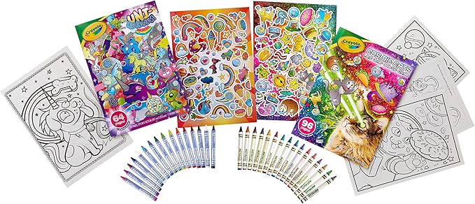 Crayola Uni-Creatures & Cosmic Cats Coloring Book Set - 2 Pack (96pgs), Animal Sticker Sheet, Metallic Crayons & Glitter Crayons