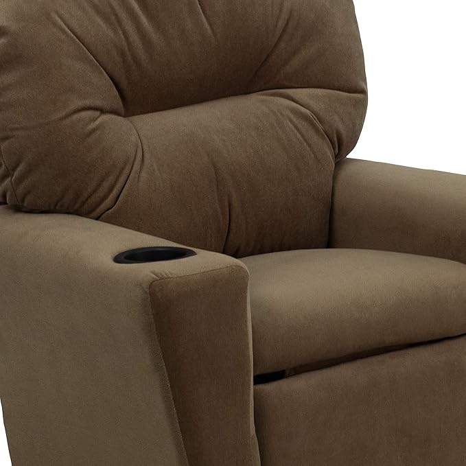 Flash Furniture Chandler Microfiber Kids Recliner with Cup Holder and Safety Recline, Contemporary Reclining Chair for Kids, Supports up to 90 lbs., Brown