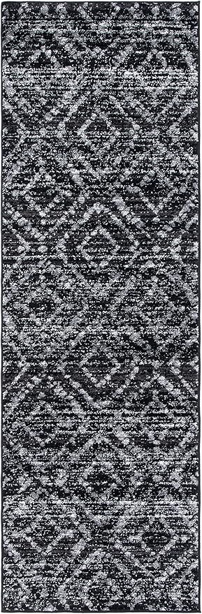 SAFAVIEH Adirondack Collection Runner Rug - 2'6" x 12', Black & Ivory, Modern Diamond Distressed Design, Non-Shedding & Easy Care, Ideal for High Traffic Areas in Living Room, Bedroom (ADR131A)