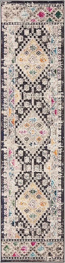 SAFAVIEH Madison Collection Runner Rug - 2'2" x 22', Black & Yellow, Boho Diamond Distressed Design, Non-Shedding & Easy Care, Ideal for High Traffic Areas in Living Room, Bedroom (MAD418Z)