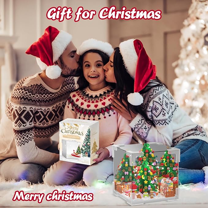 Wowok Christmas Tree Building Blocks Set, LED Infinity Mirror Cube, DIY Night Light Building Toy, Christmas Home Decoration Table Lamp Lovely Xmas Gift for Kids Adults Holiday Family Friends